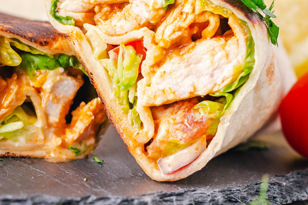 Chicken wraps and buffalo wraps in Sudbury MA pizza shop
